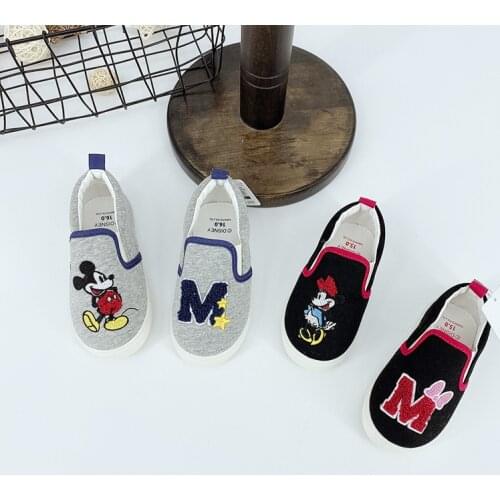 Disney new embroidery childrens canvas shoes cartoon Mickey cute baby single shoes indoor soft sole casual shoes