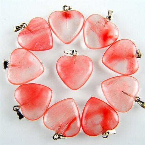 Yingwu 20mm Watermelon Red Crystal Stone Chakra Healing Heart Shape Crystal Reiki Stone Handmade DIY Jewelry