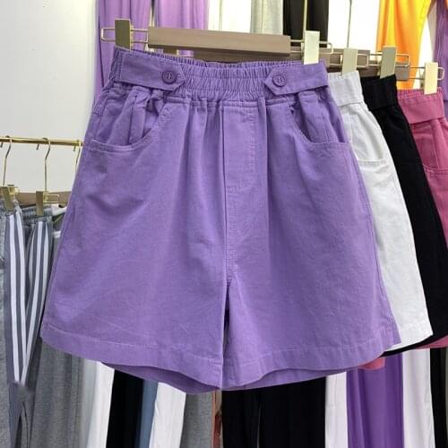 Purple high waist wide leg pants shorts womens 2020 summer thin washed denim cotton pants loose casual pants