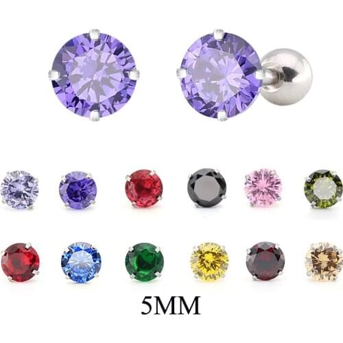 Medical Titanium Steel Zircon Earrings Size 5mm Round Crystal Cartilage Earring ear Piercing DIY Top Body Jewelry Women