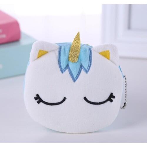 1 pcs Soft plush unicorn cartoon womens coin purse mini cute zipper girl coin purse USB cable bag key bag coin purse