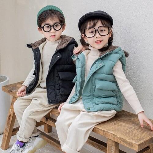 Winter Baby Boys Girls Vest 2021 New Velvet Kids Boys Waistcoat Sleeveless Children Outerwear Coats Jackets DT320