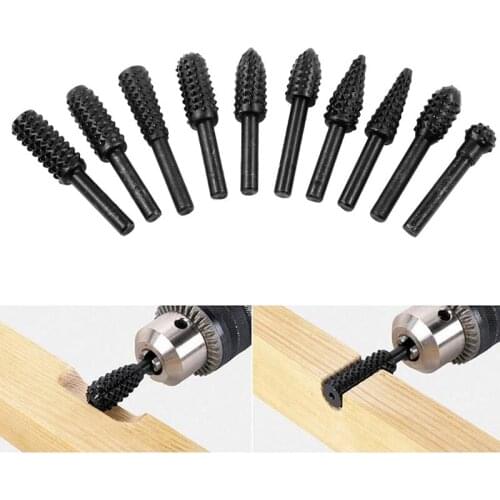 10pcs Carbon Steel Rotary Rasp File 6mm Shank Rotary Craft Files Rasp Burrs Wood Bits Grinding Power Woodworking Hand Tool