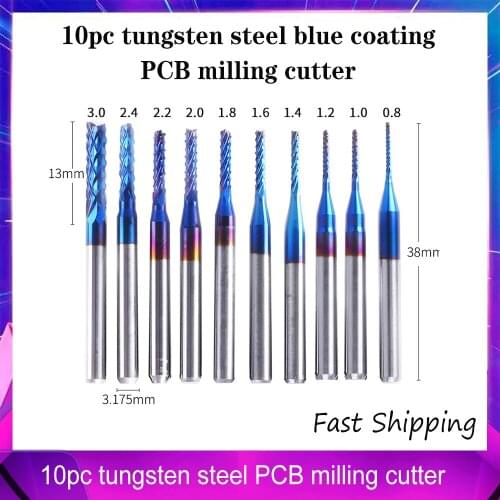 10pc tungsten steel blue coating PCB milling cutter circuit board circuit board engraving cutter for cnc