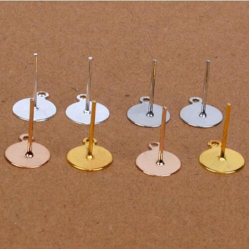 100pcs/lot Stainless Steel Blank Post Earring Studs Pins 6mm 8mm Flat Round Tray Base Ear Jewelry Findings DIY