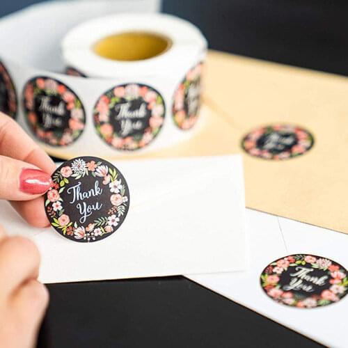500 Pcs/Volume Flower Round Thank You Sticker Self-adhesive Sticker Sealing Label Roll Packing Sticker Packing Sticker Handmade