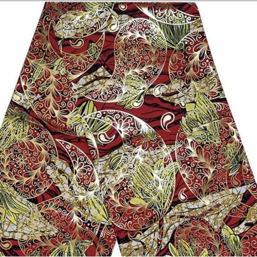 African Ankara Real Wax Fabric Shine Glitter Pagne Cotton Material Stuff Golden Batik For Wedding Dress 6Yards