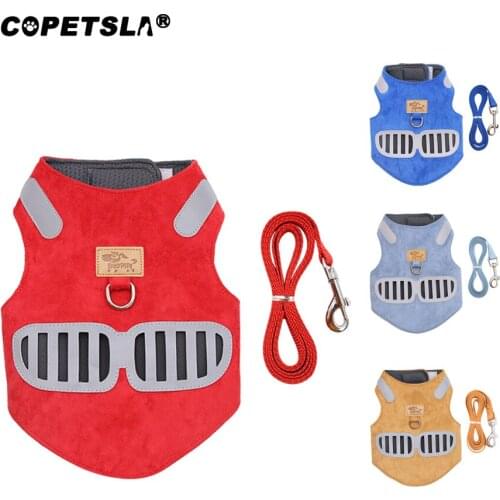Copetsla Dog Cat Harness with Leash Adjustable Vest Walking Supplies Soft Breathable Chamois harness for Small Medidum Cat Dog