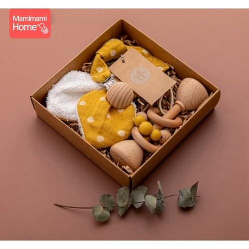 1 Set Baby Teether Wooden Pacifier Chain Clip Music Rattle Toy BPA Free Wood Rodent Bracelet Bunny Ear Baby Products Nurse Gifts