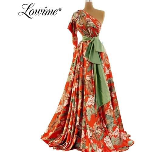 Crystals One Shoulder Long Prom Dresses A-Line Cut-out Arabic Evening Dress 2020 New Arrival Party Gowns Robe De Soiree