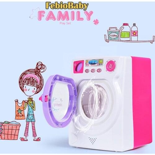 Eletronic Children Pretend Play Mini Roller washing machine With Sound and Lights emulational Water effluent Baby Girls Toy gift