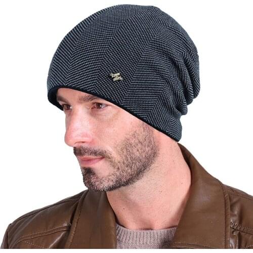 Fleece Lined Beanie Hat Mens Winter Solid Color Warm Knit Ski Skull Cap