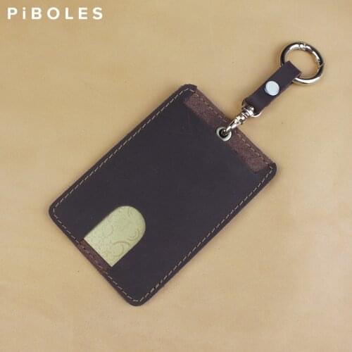 Genuine Leather Business Card Case Handmade Credit Card Holder Bank ID Slot Badge Unique Pattern Design Bus Cards Cover Box