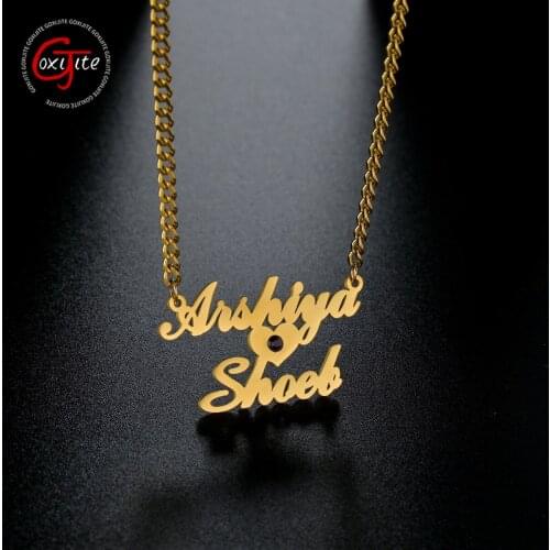Goxijite Custom Double Names Necklace For Women Personalized Stainless Steel Birth Stone Heart Nameplates Necklaces Unique Gift