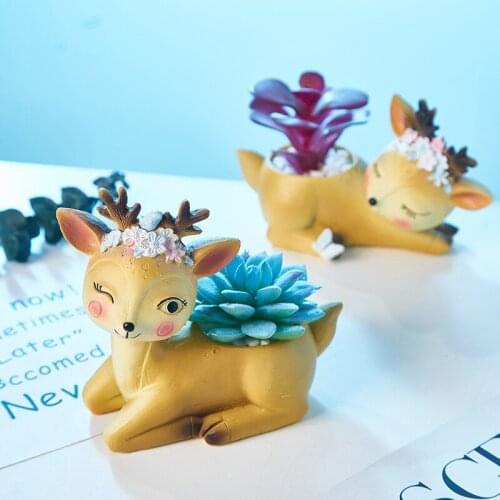 Ins Wind A Deer Has Your Cute Fawn Simulation Green Plant Potted Small Ornaments Milk Tea Shop Tabletop Decorations