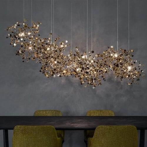 Italy Argent chandelier for living room bedroom Stainless steel leaves Pendant Lamp for kitchen island dinning room chrome/gold