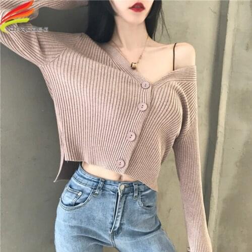 2020 Spring Summer New Sweater Women V Neck Collar Single Buttons Women Knitted Cardigans Long Sleeve Lady Casual Top Femme