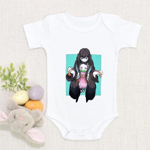 Baby Rompers Cartoon Demon Slayer Baby Boy Clothes Children Jumpsuit Boys Summer Onesie Infant Baby Girls Clothes Newborn Bebes