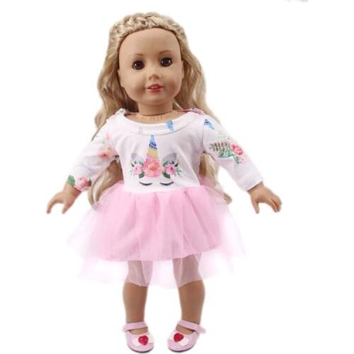 Doll Clothes Unicorn Patterns Pink Dress For 18 Inch American & 43 Cm Born Doll For Generation Girl`s Toy