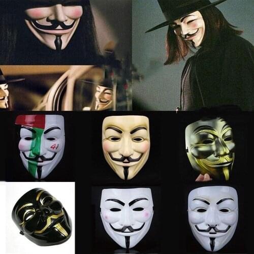 V for Vendetta Mask White Black Yellow Mask Anonymous Guy Fawkes Fancy Adult Costume Halloween Party Mask