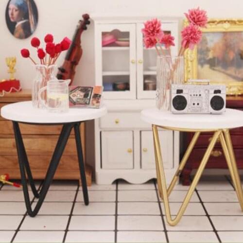 New 1/12 Scale Dollhouse Miniature Furniture Simple Round Table Coffee Tea Table 1:12 Doll House Decor Creative Gift for Kid