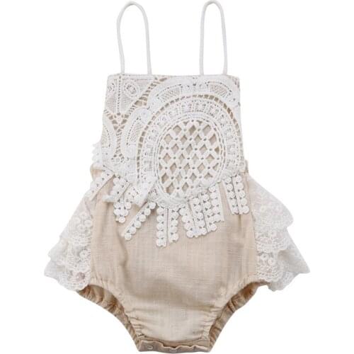 Fashion Newborn Baby Girl Bodysuits Sleeveless Summer Ruffle Lace Bodysuit Jumpsuit Outfits Backless Clothes Girls Clothing
