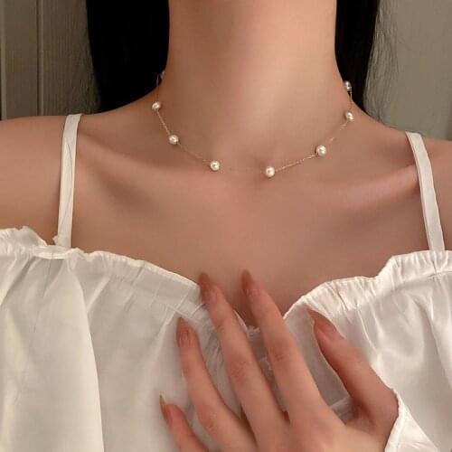 Fashion Trendy White Pink Pearl Necklace Gold Color Alloy Link Chain Women Jewelry Girl Gift 2021