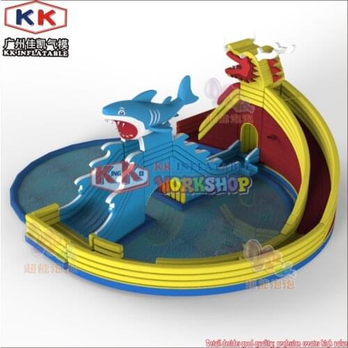 Dragon and shark Inflatable water park slide for sale, Adult inflatable water park pool equipment