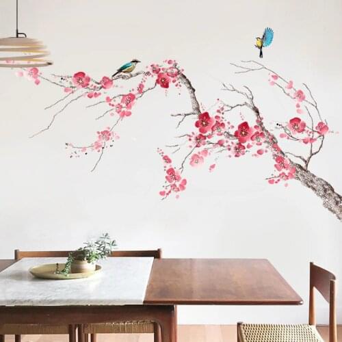 Chinese Flower Wall Stickers Vintage Teenager Home Office Decoration Aesthetic Living Room Bedroom Self Adhesive Wallpaper Art