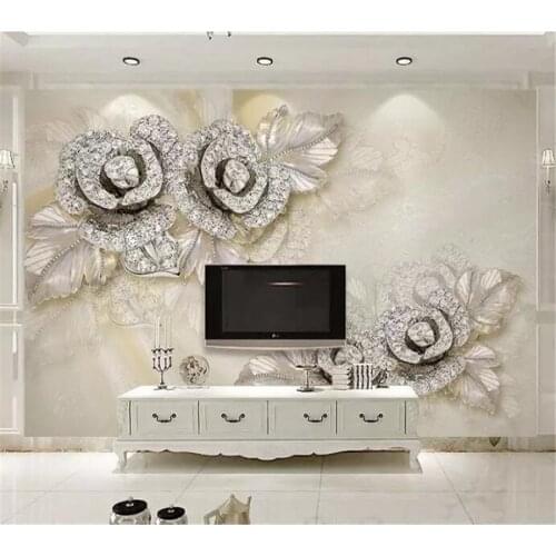 Beibehang Custom wallpaper 3d mural silver diamond rose satin 3d stereo jewelry TV background wall living room bedroom wallpaper