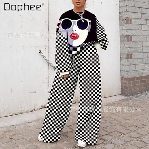 Fall 2021 Cotton New Womens Clothing Small Plaid Printing Stylish Two-Piece Set Casual Pants Suit