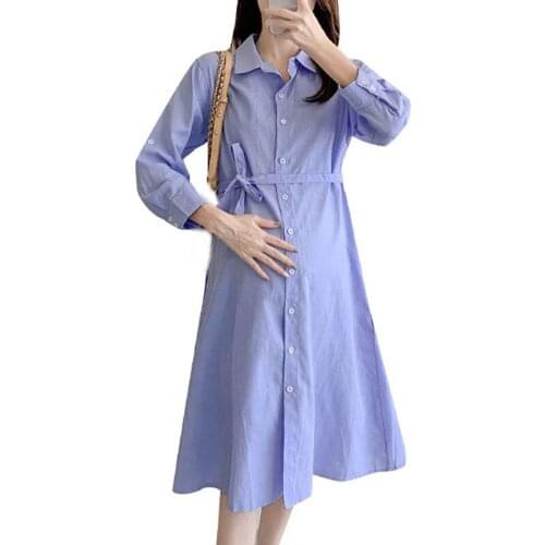 Maternity Dress For Pregnant Women Dresses Fashion Solid Long Sleeve A-Line Plus Size Dresses Womens Dress Pregnancy Clothing