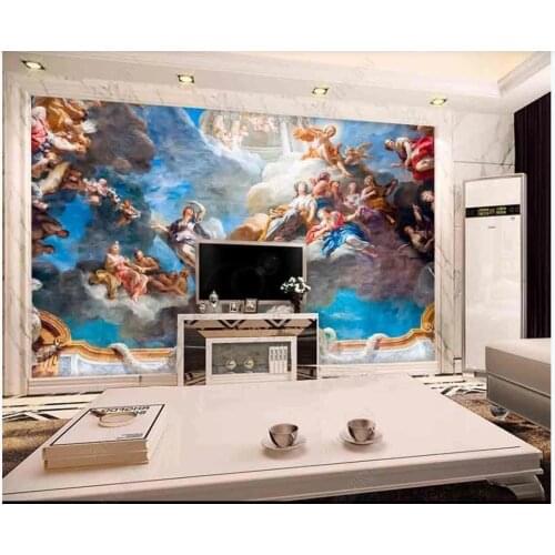 Custom ceiling wallpaper for walls 3 d ceiling zenith murals HD sky blue sky European character oil painting background wall
