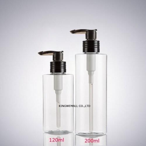 300pcs 120ml 200ml Transparent Lotion Liquid Pump Bottle Toiletries Container Refillable Plastic Cosmetic Bottle Flat shape
