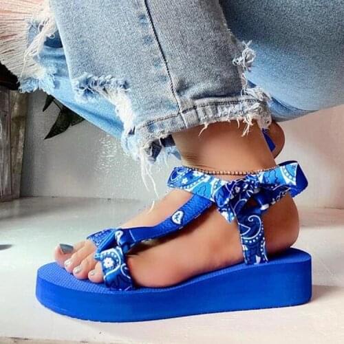 Women Sandals New Fashion Summer Open Toe Casual Cashew Flower Printed Wedges Beach Bohemia Sandalias Zapatillas Mujer