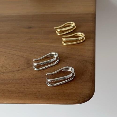 Japanese Simple Hook Shaped Metal Gold Silver Color Non Piercing Clip Earrings For Women Charms No Pierced Ear Jewellery