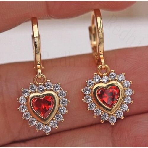 Luxury Heart Earrings for Women Pink Red White Zircon Drop Earring Fashion Jewelry for Party Wedding Engagement Gift