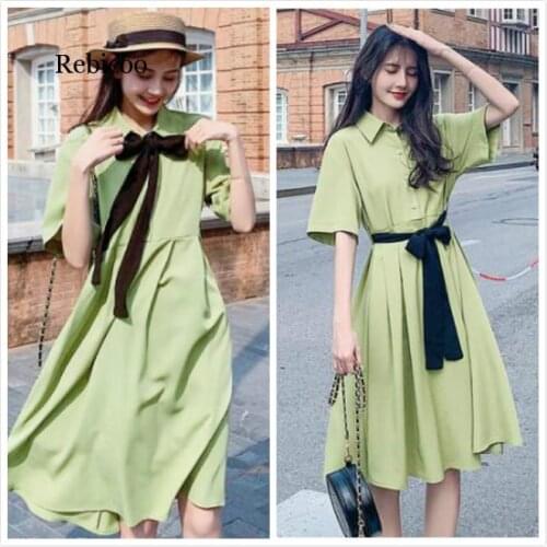 New Elegant Light Green Shirt Dress Chiffon Elegant Fairy Chiffon Cute Clothes Short Sleeve Maxi Dresses Ropa Mujer