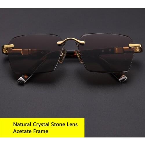 Vintage Acetate Rimless Glass Sunglasses Man Natural Crystal Stone Lens Sun Glasses Woman Anti Eye Dry Scratch UV400 Goggles