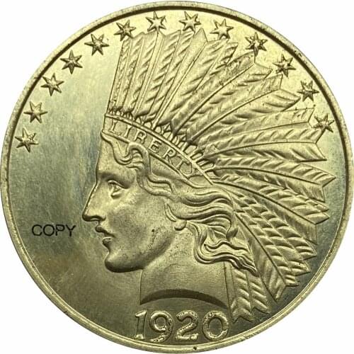 United States Of America 10 Dollars 1920 S Liberty Indian Head Eagle with motto IN GOD WE TRUST Gold Brass Metal Copy Coins