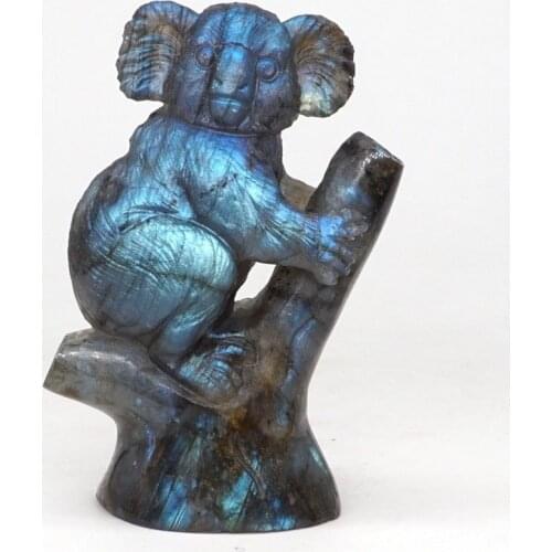 Koala Figurine Natural Gemstone Larbradorite Carved Animal Statue Decor 3.26"