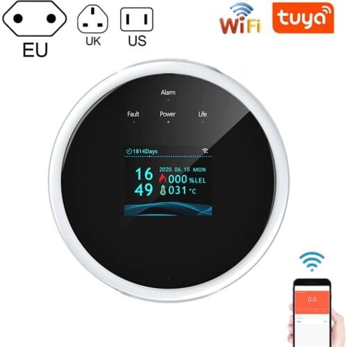 New Tuya Wifi Smart Natural Gas Alarm Sensor With Temperature Function Combustible Gas Leak Detector LCD Display Smart Life App