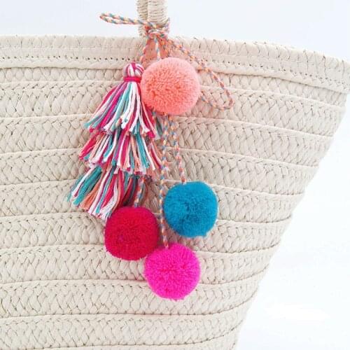 Bohemian Fashion Colorful Pompon Tassel Pendant Key Chains For Women Girls Bags Pom Pom Tassle Keychains Accessories Jewelry