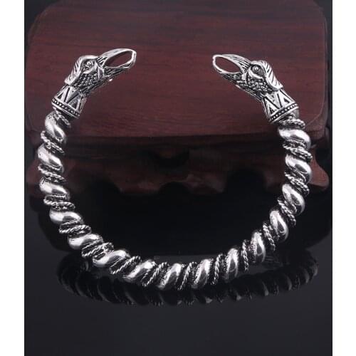 Vintage Nordic Viking Norse Raven Open Cuff Bracelet Twisted Pattern Carved Bangle Bracelets for Men Jewelry Accessories