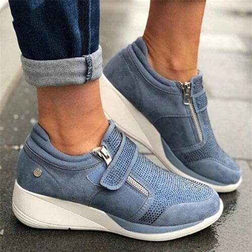 Women Shoes Hook Loop Shallow Sneaker Med Heel Wedges Female Shoes Women Vulcanize Shoes Breathable Confort Casual Ladies 756