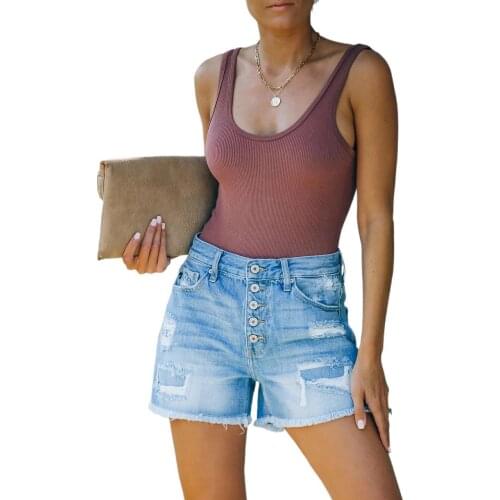 Women Summer Casual Denim Straight Pants High Waist Wash Denim Shorts Women Fashion Hole Jeans Shorts