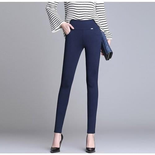 Spring Autumn 2021 New Women Skinny Long Pants High Waist Solid Workwear Office Elegant Straight Pencil Trousers Leggings Female