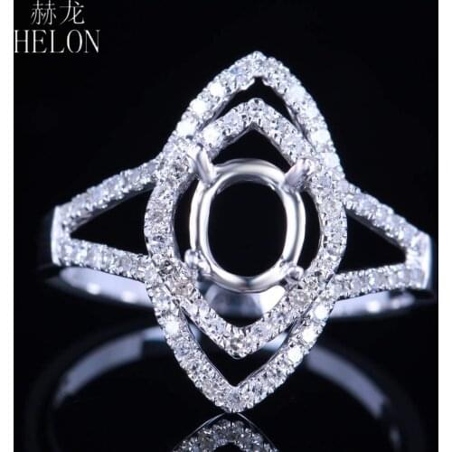 HELON Oval cut 7x5mm Solid 14K AU585 White Gold Diamond Semi Mount Engagement Ring Setting Women Romantic Elegant Jewelry Gift