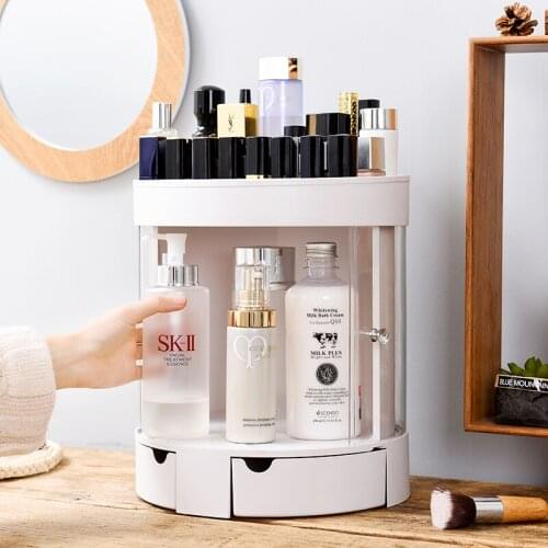 050 Multi-function Fashion Round double door transparent tabletop cosmetics storage box 28.8*25.8*24cm