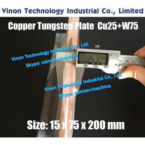 1PC PACK) 15x75x200mm Copper Tungsten Plate CuW75 (W75+Cu25), edm Tungsten Copper Electrode W75, Electric Spark Tungsten Copper